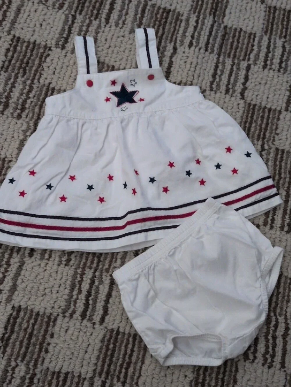 Carter's White Dress & Bloomer Set with Red and Navy Star Accents